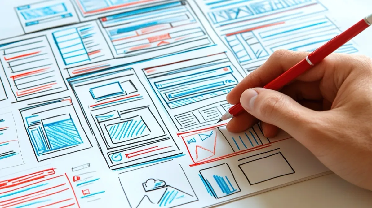 Landingpage-Konzeption: Wireframe-Skizzen entstehen von Hand