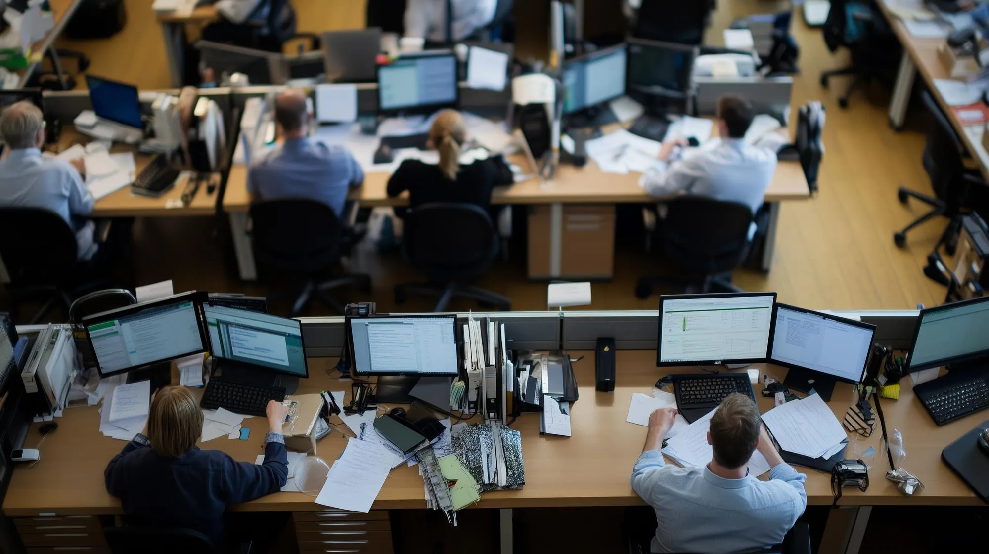 Ausgelastetes SAP-Team im Großraumbüro, in dem das Tagesgeschäft mit Projekten konkurriert