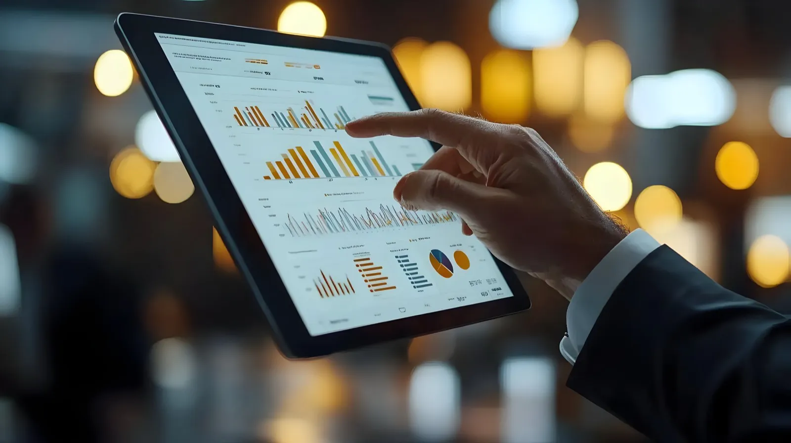 Entscheider prüft aktuelle Kennzahlen im Dashboard auf dem Tablet