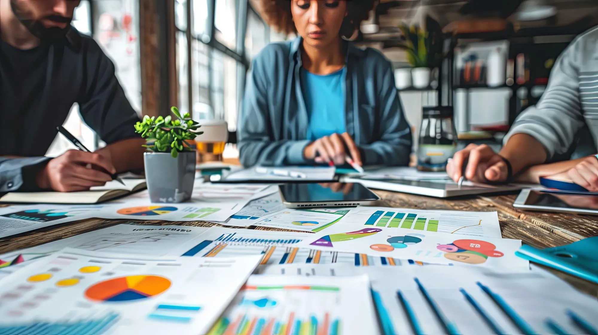 Team analysiert Kennzahlen und Diagramme – die nächste Referenz entsteht